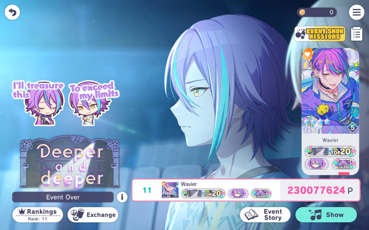 szpdrui's tweet photo. Deeper and Deeper 🎈
t11 - 230,077,624 

My first leaderboard and it's one of the most competitive marathon events. Ok sure whatever.
I'm very glad I was able to go this far on my first attempt, and I'm hoping to continue improving for Rui's sake. Otsu everyone 🫶 https://t.co/eFkHuH92xk