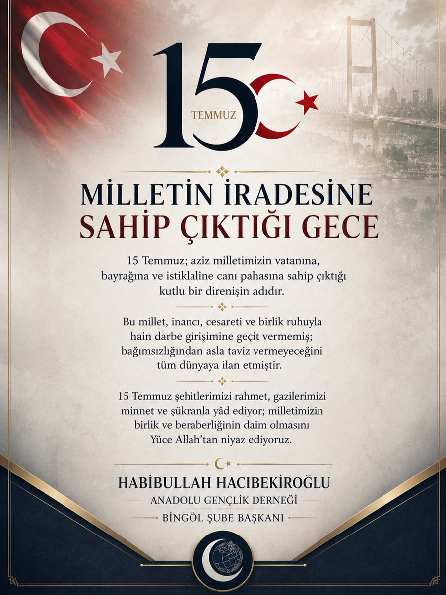 AGDBingol12's tweet photo. 15 Temmuz'u unutmadık, unutturmayacağız. Aziz şehitlerimizi rahmetle, kahraman gazilerimizi minnet ve şükranla yâd ediyoruz. https://t.co/ixETbHhDTv