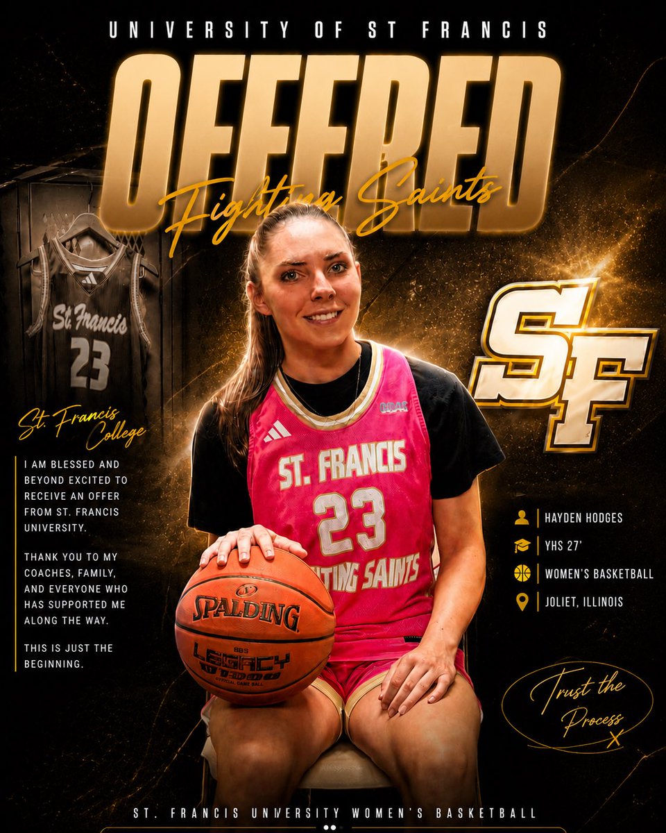 hayhodges23's tweet photo. Blessed to receive an offer from the University of St. Francis! Thank you for this opportunity. 💛🖤 @Y115GirlsBBALL @WarriorsEliteBB https://t.co/BUiUE6V8UI