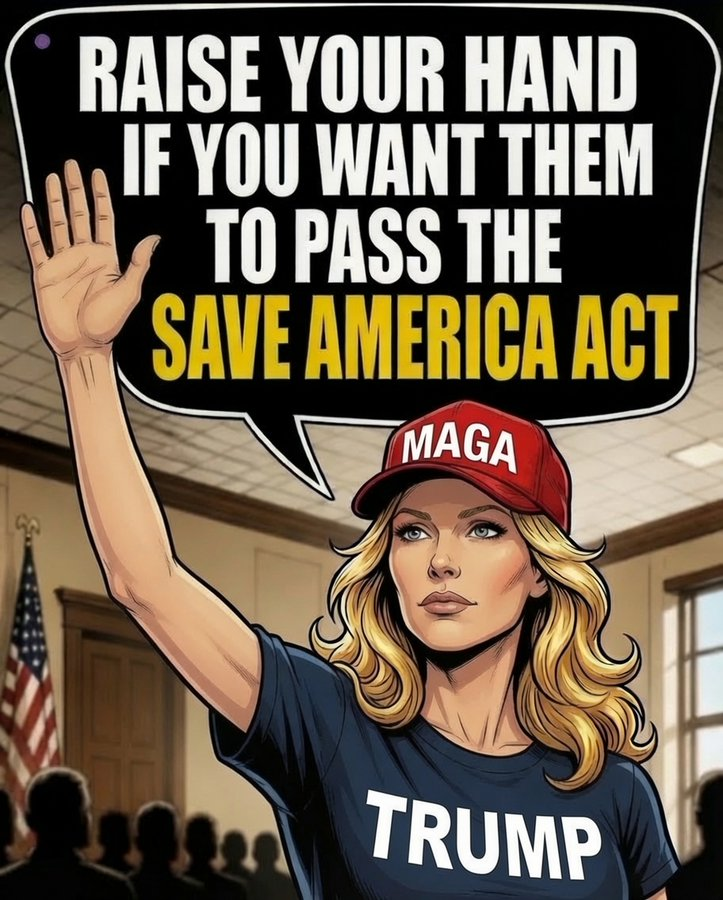 KennethFCrowe1's tweet photo. ✋️ RAISE YOUR HAND IF YOU WANT THEM TO PASS THE SAVE AMERICA ACT!

I know I do! Time for Congress to do its job — secure our elections, secure our border, and put America First!
Posted by @KennethFCrowe1™ https://t.co/jrkIyIg70e