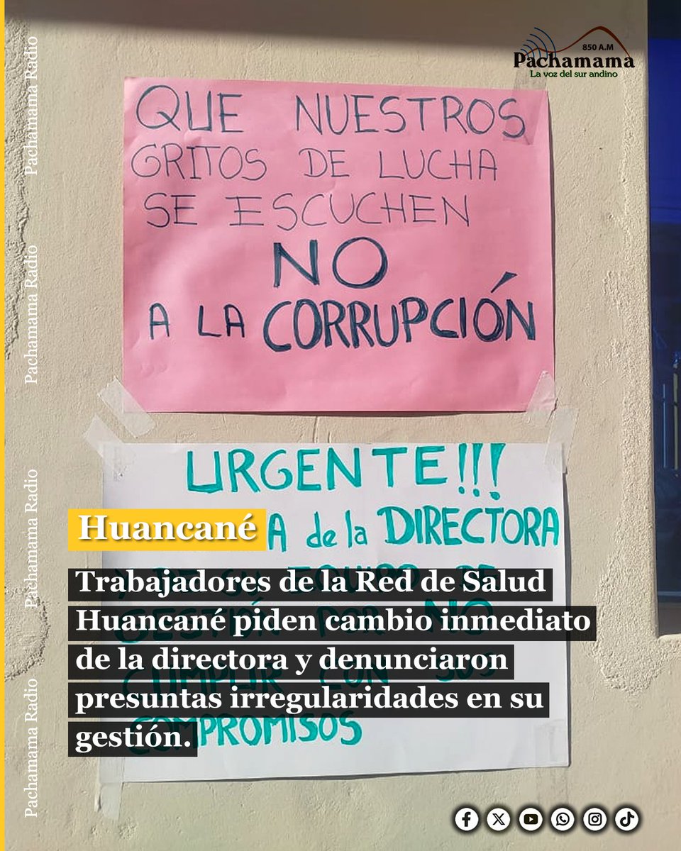 PachamamaRadio_'s tweet photo. ((🔴)) Trabajadores de la Red de Salud Huancané exigieron el cambio inmediato de la directora de la institución. Denunciaron presuntas contrataciones irregulares, desabastecimiento de medicamentos e insumos, deficiencias en la gestión.
#Huancane #reddesaludhuancane https://t.co/BWOGx2TJg1