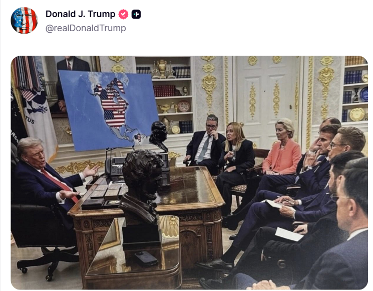 ConflictTR's tweet photo. Trump, Kanada ve Grönland'ı ABD sınırları içinde gösteren bir harita paylaştı. https://t.co/Gfwg4HDa6a