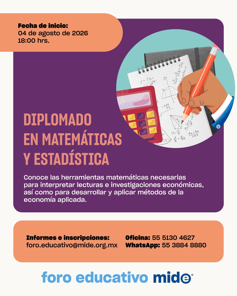 MuseoMIDE's tweet photo. Fortalece tu pensamiento analítico 🧩
En este Diplomado, desarrollarás habilidades matemáticas y estadísticas para interpretar investigaciones económicas y entender tendencias. ✨

Solicita más información en: https://t.co/h3q0RUpqYU https://t.co/PKtuxCe5uW