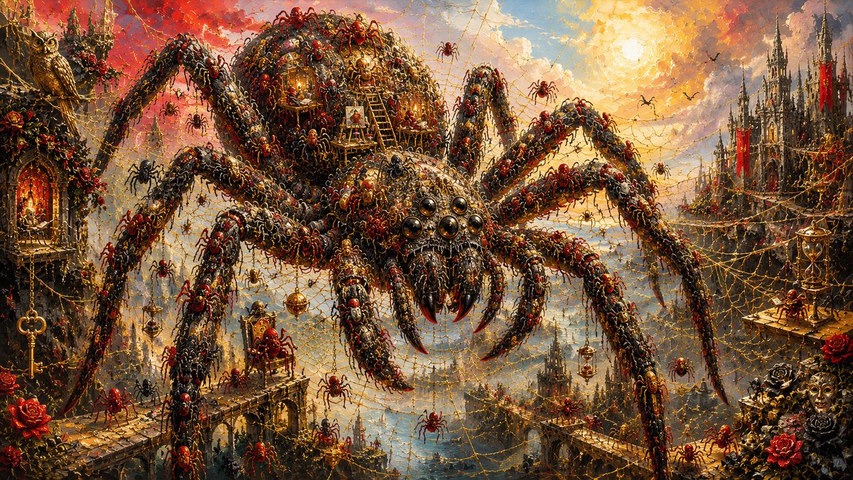 simonebehrsing's tweet photo. @abuzaki1978 Woven from thousands of tiny lives...
One colossal story emerges. 🕷️
#SpiderArt #MicroStories #AIArt #FantasyArt https://t.co/943UappdLQ