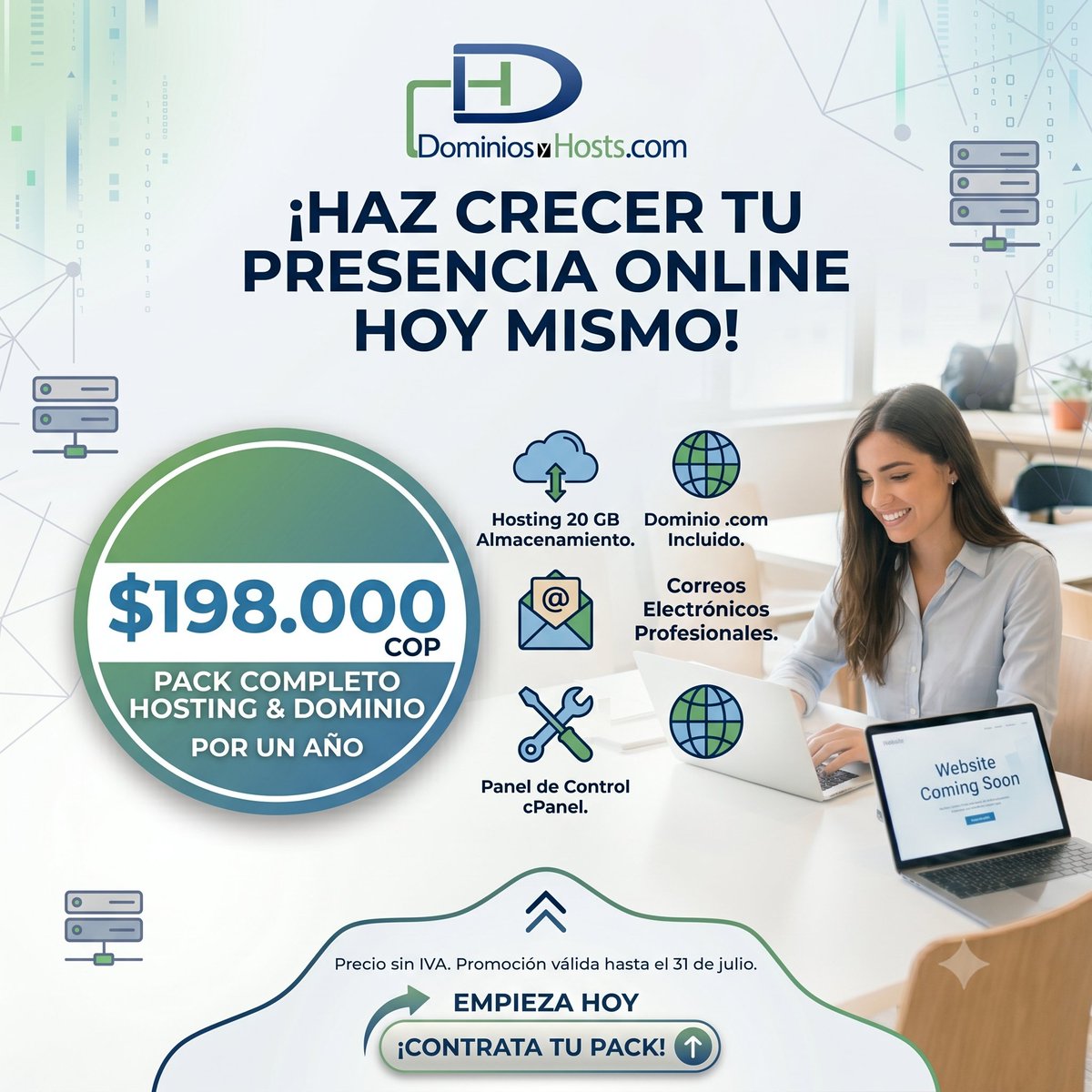 RedTauros's tweet photo. Pack Completo Dominio .COM + Hosting 20 GB*
Promoción valida hasta el 31 de julio 2026
Solo $198.000 (mas IVA)
Contáctanos :
https://t.co/yBpeZpQMPa
https://t.co/W8Ud6fk6la
https://t.co/tMwCZrX7ya
https://t.co/cz64xIOI41
https://t.co/bbZKOO3A5h
* Precio promocional primer año https://t.co/v7md4QlPYm