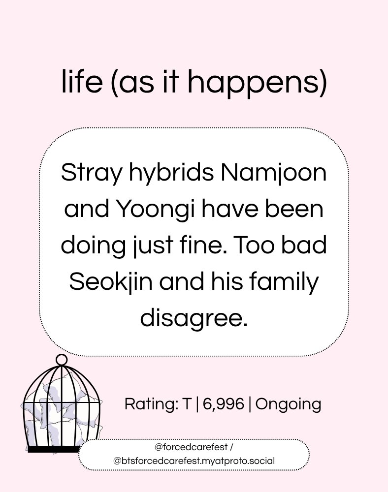ForcedCareFest's tweet photo. life (as it happens)
🔑 OT7
🔑 Hybrids, kidnapping, forced proximity, soft dehumanization, angst with a happy ending, master/pet
🔗 https://t.co/bgi0kTrXXi https://t.co/7H9uKEv3tQ