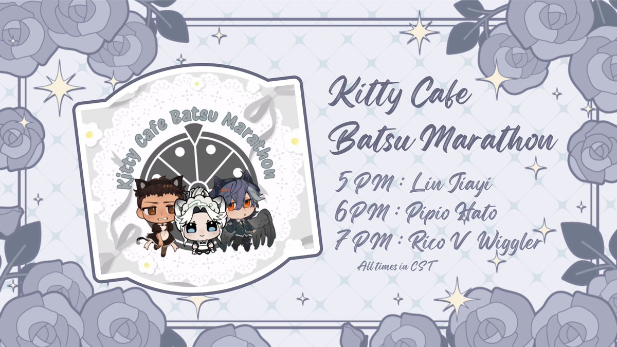LinJiaYi_7198's tweet photo. Welcome to the Cafe, nya~

Tomorrow, @lordwiggler123, @PipioHato, and I will be hosting our first Kitty Cafe Batsu Marathon together!! Each spin is 100 points and 500 to pick from the wheel!

Come join us on Iriam as we embarrass ourselves on the internet... https://t.co/pAWL9KwKVF