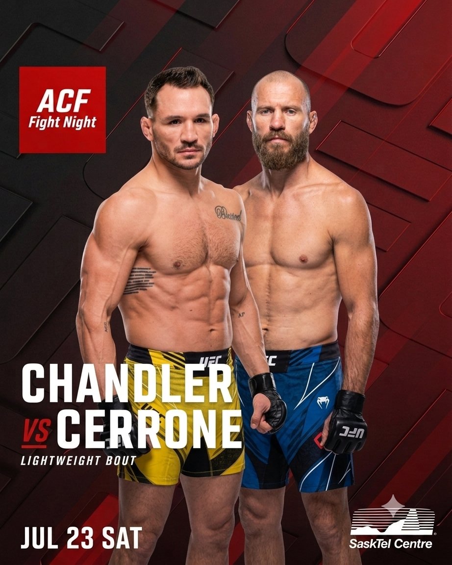 UFCLIKEGAMES4's tweet photo. 🚨 CO-MAIN EVENT CONFIRMED 🚨

ACF Fight Night 1 adds a huge lightweight clash!

🥊 Co-Main Event
Michael "Iron" Chandler 🆚 Donald "Cowboy" Cerrone

📅 July 23
📍 SaskTel Centre • Saskatoon

#ACF #ACFFightNight #UFC4 #UFC #MMA https://t.co/Pvoe7FxgZe