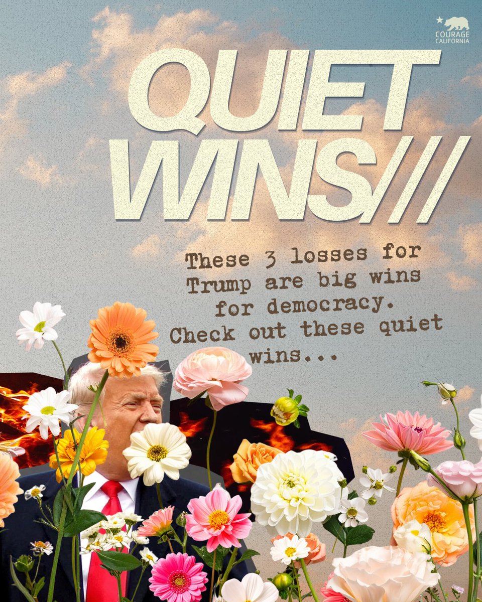 CourageCA's tweet photo. The Trump administration has taken some losses and has been quiet about them.

We’ve quietly made gains in:
💰Restoring federal funding to Planned Parenthood
🏛️Banning ICE from courthouses
🗳️Protecting mail-in ballots
+more

#SCOTUS #mailinballots #PlannedParenthood #ICEout https://t.co/YcBT8DpKmY