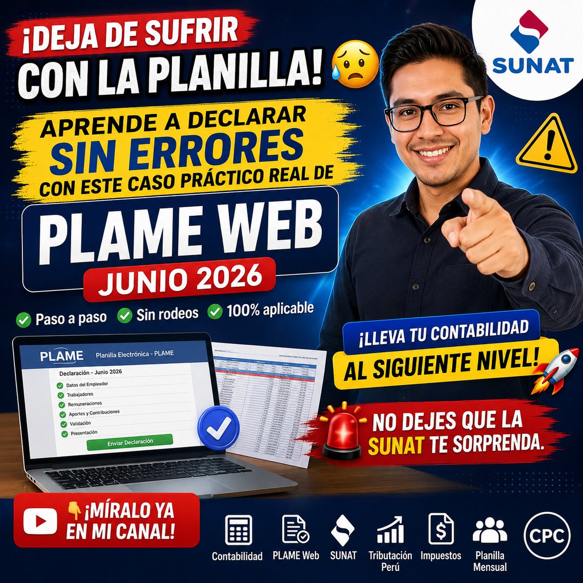 EstudiContable's tweet photo. ✅ ¡EVITA MULTAS! CASO PRÁCTICO REAL PLAME WEB JUNIO 2026 🚨 👉 PLAME Y T-R... https://t.co/RKinpsrLto a través de @YouTube https://t.co/wTeSBBALAF