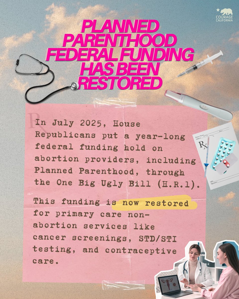 CourageCA's tweet photo. The Trump administration has taken some losses and has been quiet about them.

We’ve quietly made gains in:
💰Restoring federal funding to Planned Parenthood
🏛️Banning ICE from courthouses
🗳️Protecting mail-in ballots
+more

#SCOTUS #mailinballots #PlannedParenthood #ICEout https://t.co/YcBT8DpKmY