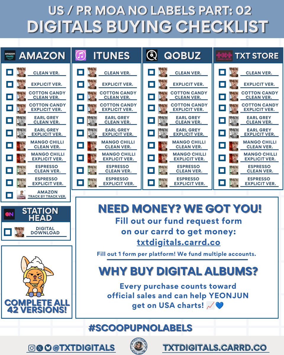 txtdigitals's tweet photo. USA / PR MOA:

Keep requesting, even if we are low on funds if we know how much we need to fund we can give MOAs the numbers and we will pull through!

Fill out the form and complete your 42 versions!

it's 1 form PER platform! go go go !!!

🔗 Funding & buying links: https://t.co/5Q3pEfmKAm