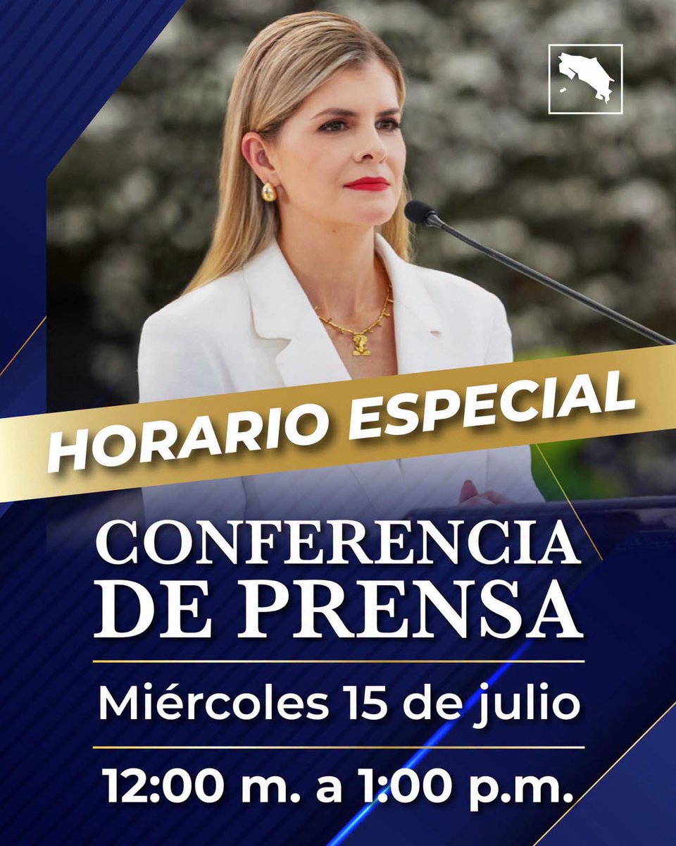 trivision_cr's tweet photo. 📷 #NoticiasTrivisión | Casa Presidencial informó que este miércoles 15 de julio realizará su conferencia de prensa semanal en un horario especial, de 12:00 p.m. a 1:00 p.m. https://t.co/Rq3IHaTlQI