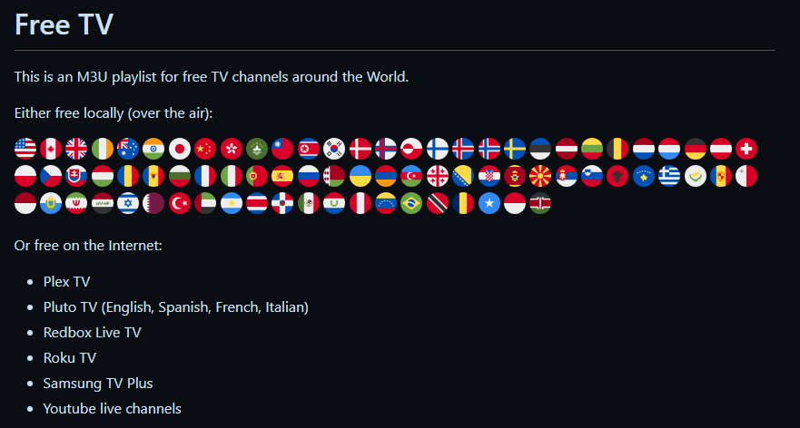 DarkWebInformer's tweet photo. 💥 Free TV: A M3U playlist for free TV channels around the world.

GitHub: https://t.co/jQJQ6NTOm4 https://t.co/nDF3A0iQjb
