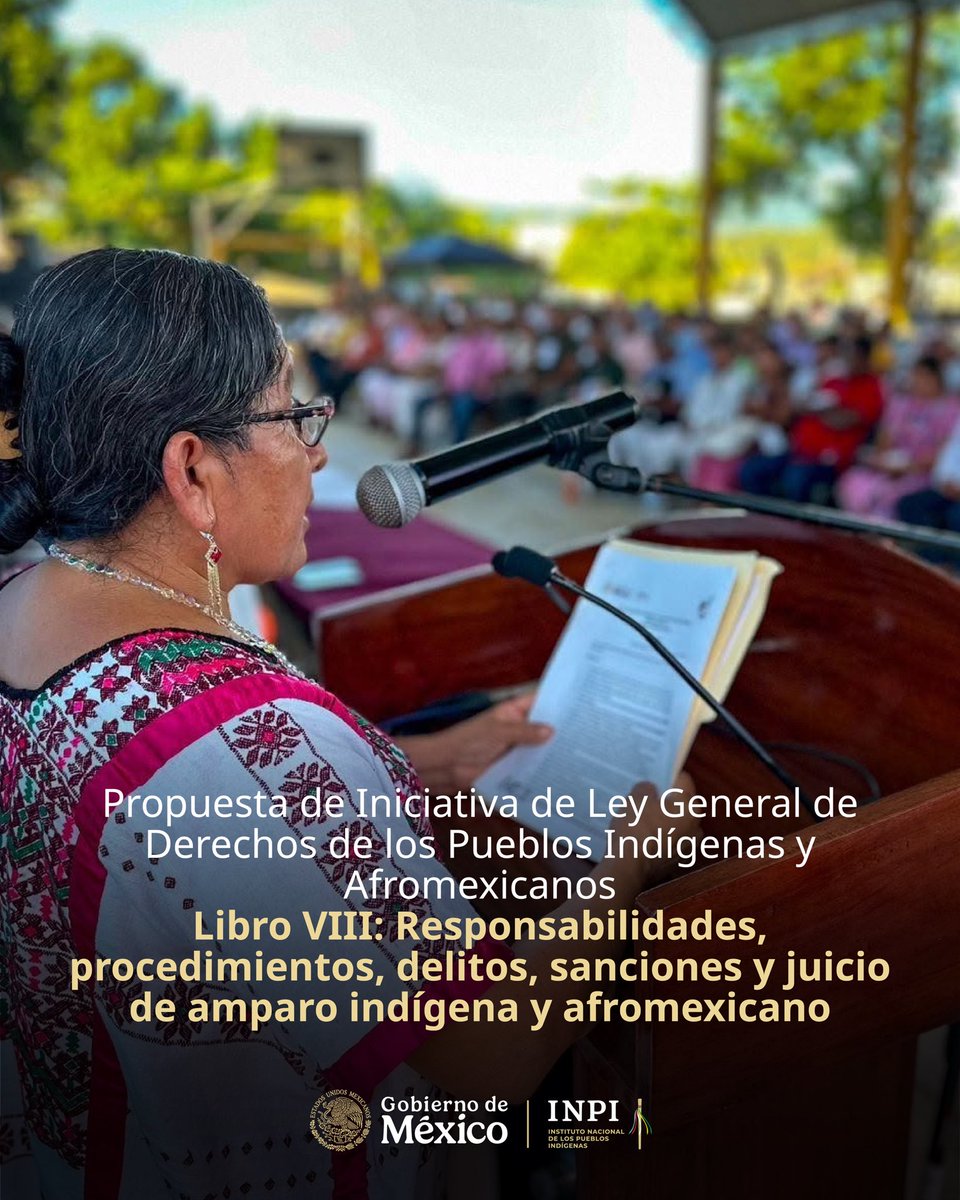 INPImx's tweet photo. El reconocimiento de los derechos de los pueblos y comunidades indígenas y afromexicanas requiere mecanismos que aseguren su protección, defensa y acceso efectivo a la justicia.

El Libro VIII: Responsabilidades, procedimientos, delitos, sanciones y juicio de amparo indígena y afromexicano establece las responsabilidades y procedimientos para sancionar las violaciones a sus derechos y garantizar que éstos sean protegidos mediante el juicio de amparo.

📖 Consulta el cuadernillo explicativo: https://t.co/SGG5X6IJ3I