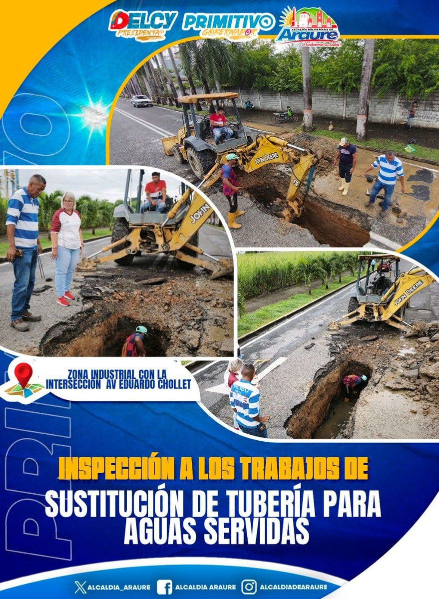 Alcaldia_Araure's tweet photo. Inspección a los trabajos de sustitución de tuberías para aguas servidas en la zona industrial con la intersección de la Av. Eduardo Chollet.

#Araure #332Años #Portuguesa #Identidad #Historia https://t.co/HjKuh8O9HL