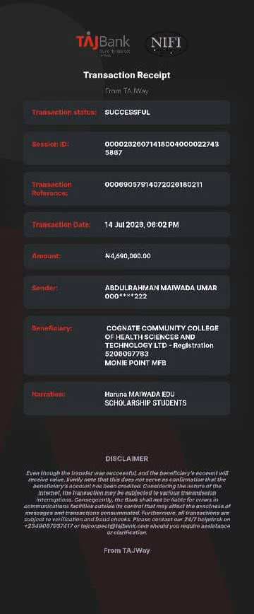 GidanAmana's tweet photo. @harunamaiwada , through the Gidan Amana Akida Foundation, has fully settled the academic expenses of 36 students studying health-related courses at Cognate College of Health Science and Technology, Katsina.
1/3 https://t.co/44vheRixyH