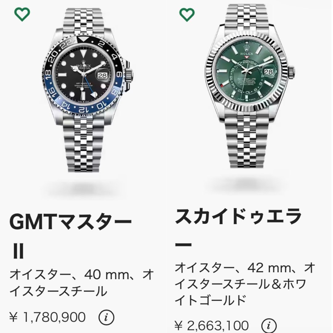 転売益がほぼ同水準の2モデル。 左：GMTマスターII バットマン