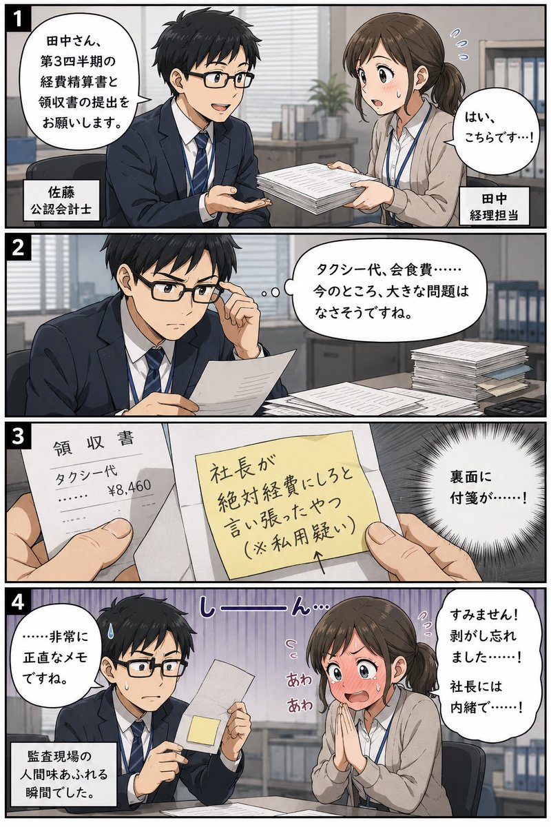 criaccounting's tweet photo. 監査4コマ漫画「正直過ぎる⁈メモ」

#公認会計士 #会計監査 https://t.co/qYaa8rmQgh