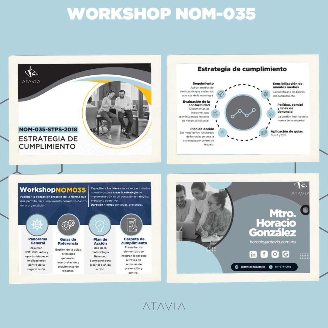 AtaviaConsultor's tweet photo. 📢 WORKSHOP NOM035, cumplir la norma no es llenar formatos, es cuidar a las personas y si las cuidas, ellas cuidarán el negocio
Un placer presentar a colegas de RRHH de Index Nuevo León la estrategia de cumplimiento de la norma
Gracias Eugenia Morales por la confianza en ATAVIA https://t.co/cLuyGhmqHG