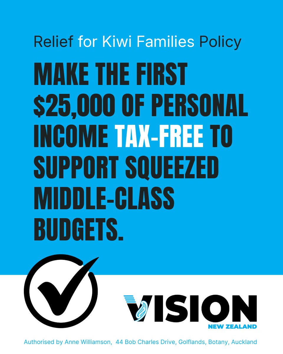 Visionnzparty's tweet photo. We will provide immediate financial relief to hard-working Kiwi families by cutting taxes on essential income, protecting local jobs, and securing fair prices for locally grown food.
#VisionNewZealand #VisionNZ #PolicyStatement #NZElections2026 #HannahTamaki https://t.co/CVe0ElSwyZ