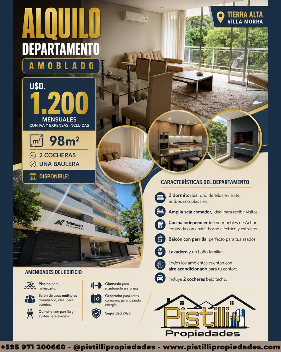 famapagi's tweet photo. Pistilli Propiedades - ALQUILO DEPARTAMENTO AMOBLADO 2D &amp;quot;TIERRA ALTA VILLAMORRA&amp;quot; , City Asunción https://t.co/HYKow1qn15 https://t.co/sDiGusE08s