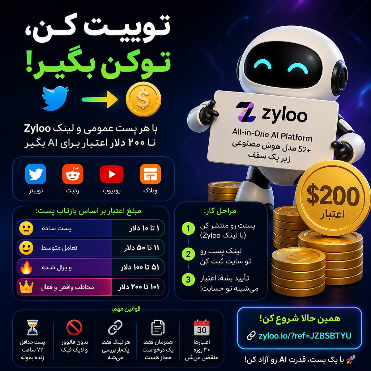 Vigess123's tweet photo. با یه پست درباره AI و گذاشتن لینک Zyloo، می‌تونی تا ۲۰۰ دلار اعتبار برای استفاده از GPT، Claude، DeepSeek و ده‌ها مدل دیگه بگیری. 🚀

پستت رو منتشر کن، لینکش رو ثبت کن و بعد از تأیید، اعتبار رو بگیر.

🔗 https://t.co/yci9u4Xzc4 https://t.co/r3GdU947GH