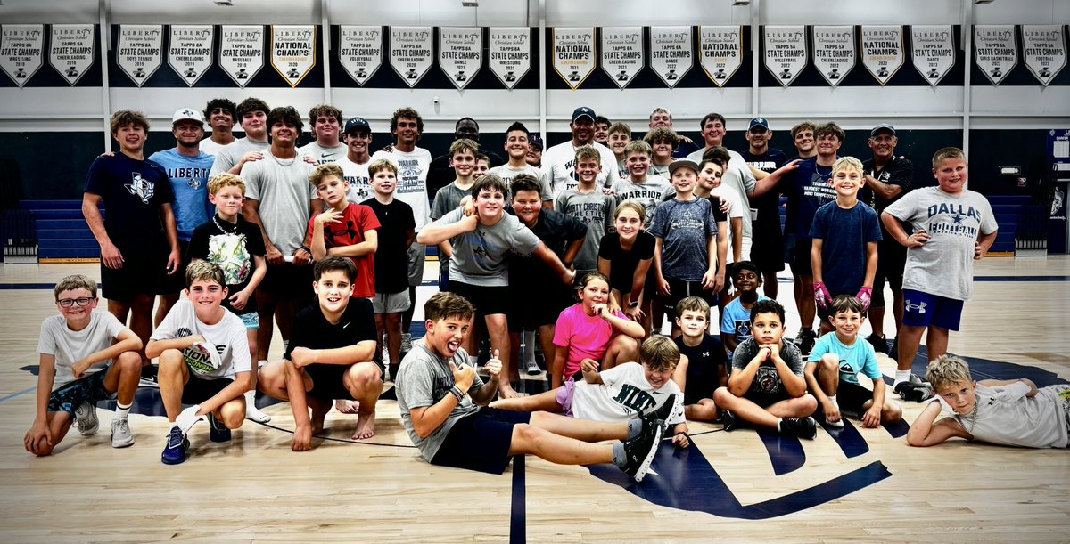 LCS__Football's tweet photo. Liberty Football would like to thank all who came out for the second Josh Martin football camp last night.  Even though the weather brought us inside, we still fun and made great memories with our future Warriors!  #ForHim #GoWarriors https://t.co/NSSRRkOwVR