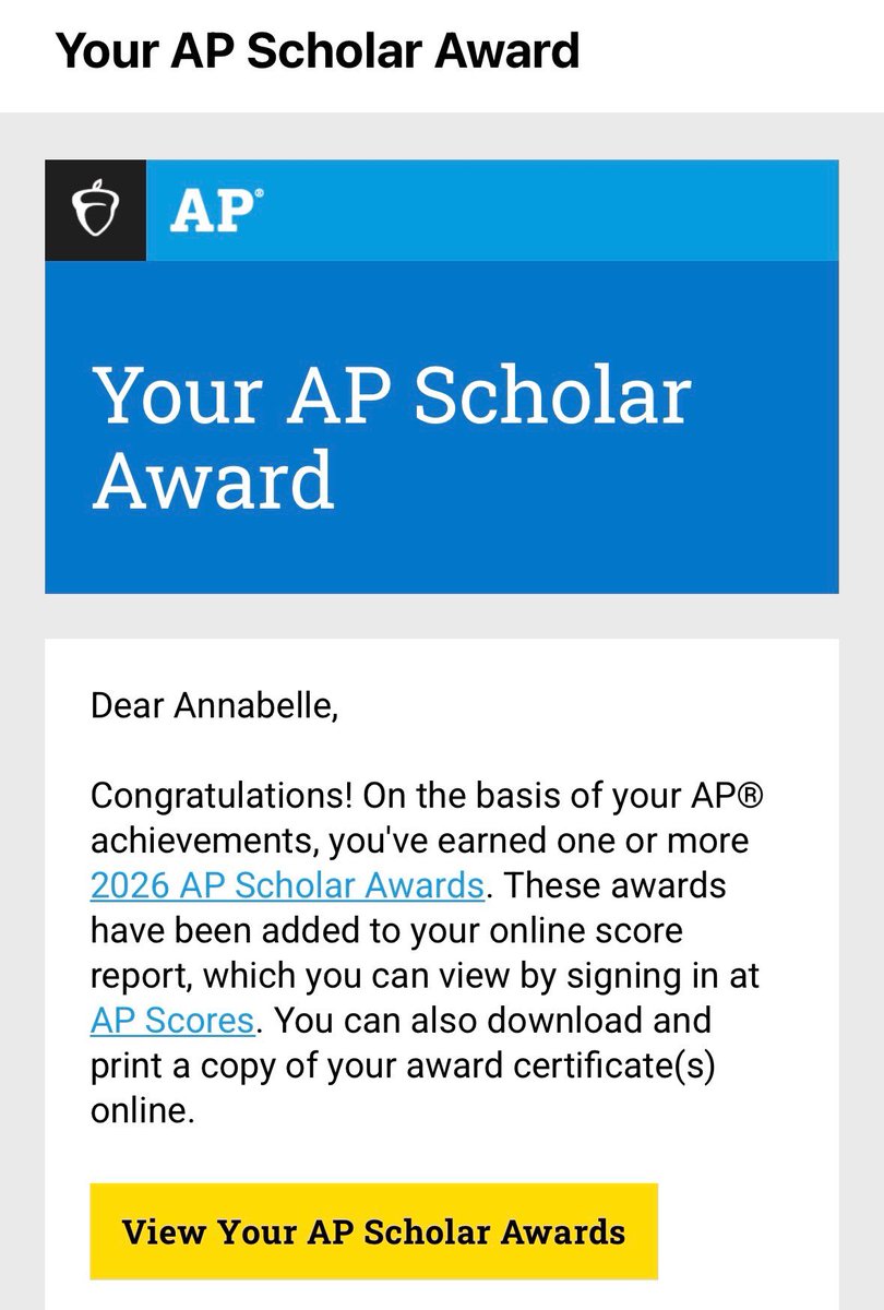 AHoran2028's tweet photo. I’m proud to have earned an AP Scholar Award for academics through my sophomore year! So far, I’ve taken 3 AP exams and earned 4s and 5s on all. 

@echohawk21 @CoachCodyWhite @CoachJonHunter @25Wagoner @KatFrakes @hunter_hays27 @jaymebailey_ @BrieGalicinao @CSchoony11 @brickwall_sb @J_Cottrill_ @jordan_gontram @CoachAlyHab @bradykyp @bshipman44 @CoachMFrezzotti @jordynrudd63 @_NickyDawson @lucasgarrdner @CoachLauraRicc @Coach_Debrosse @mandymichelle4 @coachsummera @MikeAnagno @mandybrooke14 @CoachTarr @BKilpatrick22 @lglasoe @18uSmith @CourtneyGanoUW @coach_reeves10 @Nicole_Bowmann @16uJoiner @JenConsaul @TCSFastpitch @batbusterscoach @NCSA_Softball @CoachDailyNCSA @ExtraInningSB @LineDsoftball @DiamondAddicts @THEWOWSB @SoftballDown @SBRRetweets @sbsportsnetwork @TOP_D1RECRUITS @cobatbusters06