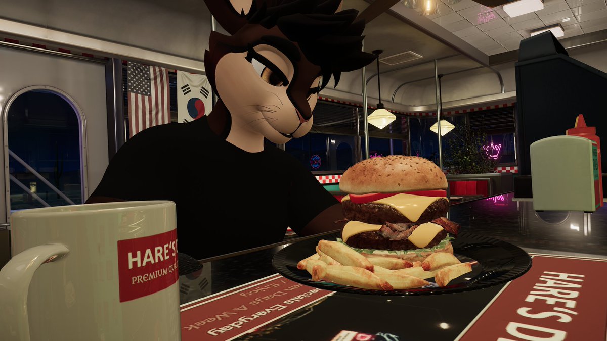 TeaTheRabbit's tweet photo. Mmm.. burger 
#vrchat #furryㅤㅤㅤ https://t.co/l9z3gdjSiA