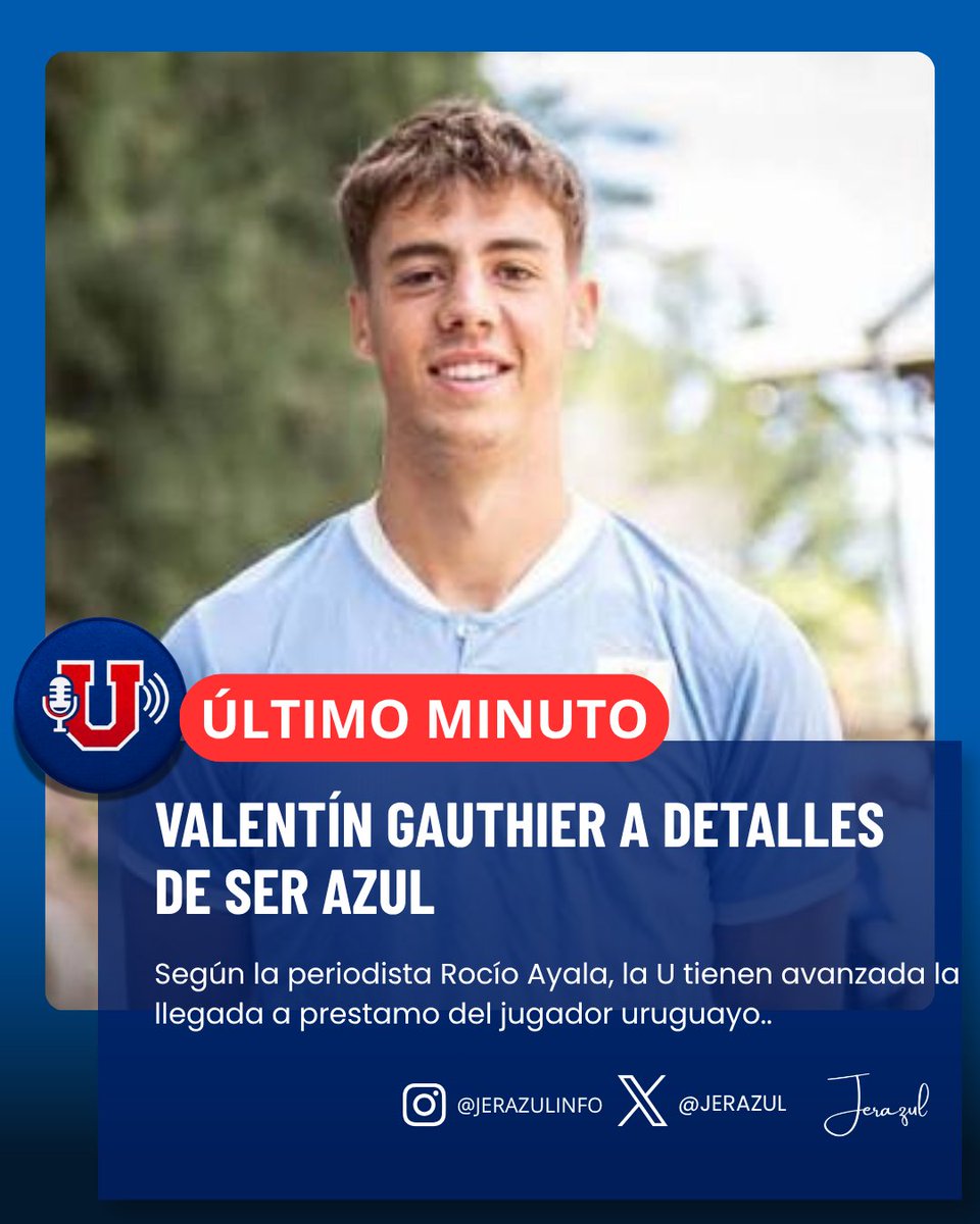 JERAZUL1927's tweet photo. 🚨 Según informa la periodista Rocío Ayala, Valentín Gauthier (22|🇺🇾) está a detalles de ser nuevo jugador de la @udechile en condición de préstamo.

ℹ️Noticia en desarrollo. https://t.co/DJi2bCIGvD
