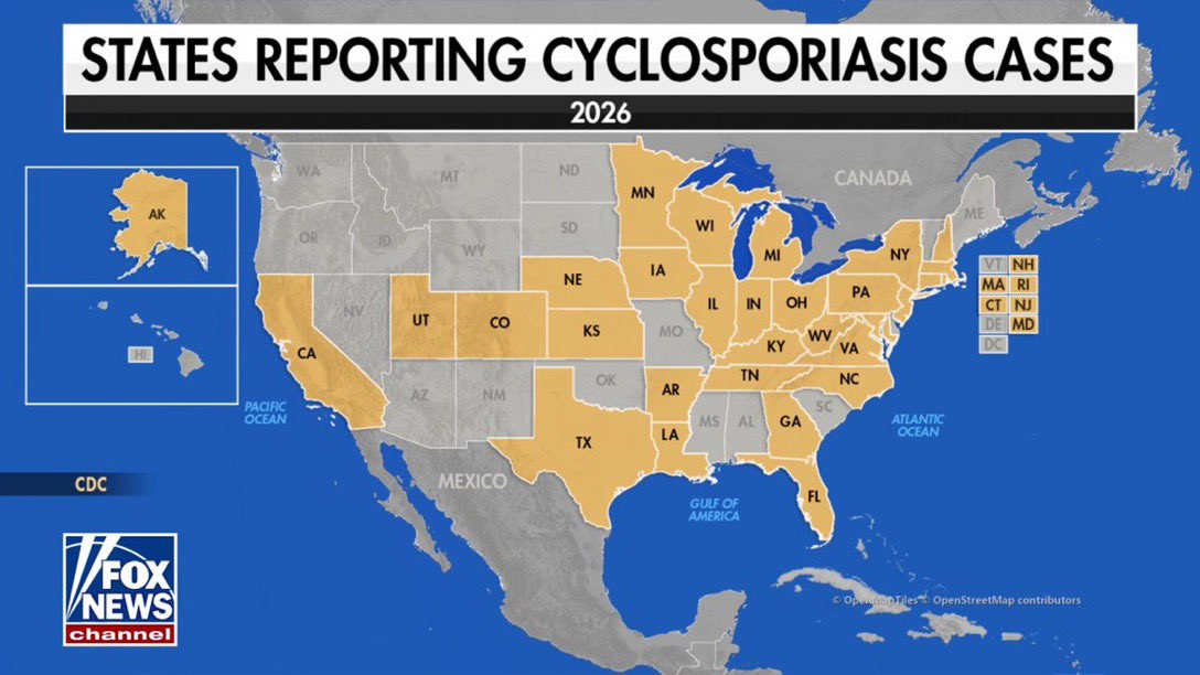ConstitustionX's tweet photo. 🚨 BREAKING HEALTH CRISIS ALERT 🚨
A PARASITIC NIGHTMARE is exploding across America!
Health officials are now tracking a rapidly spreading stomach parasite ripping through 31 STATES — and it’s only getting worse.
Since May, the CDC has confirmed OVER 800 cases of Cyclosporiasis… with 1,500+ more still under investigation. 86 people hospitalized already. No deaths yet — but this nightmare parasite causes weeks or even MONTHS of explosive, watery diarrhea that will leave you completely drained.
The source? Still unknown… but officials are pointing fingers at contaminated fresh produce — lettuce, basil, cilantro, snow peas. Your salad could be the enemy! 😱
Are YOU protected? Have you or someone you know been hit with nonstop bathroom hell this summer?
SHARE this NOW before it spreads further! Stay vigilant, America.
#ParasiteOutbreak #Cyclosporiasis #HealthAlert #31States