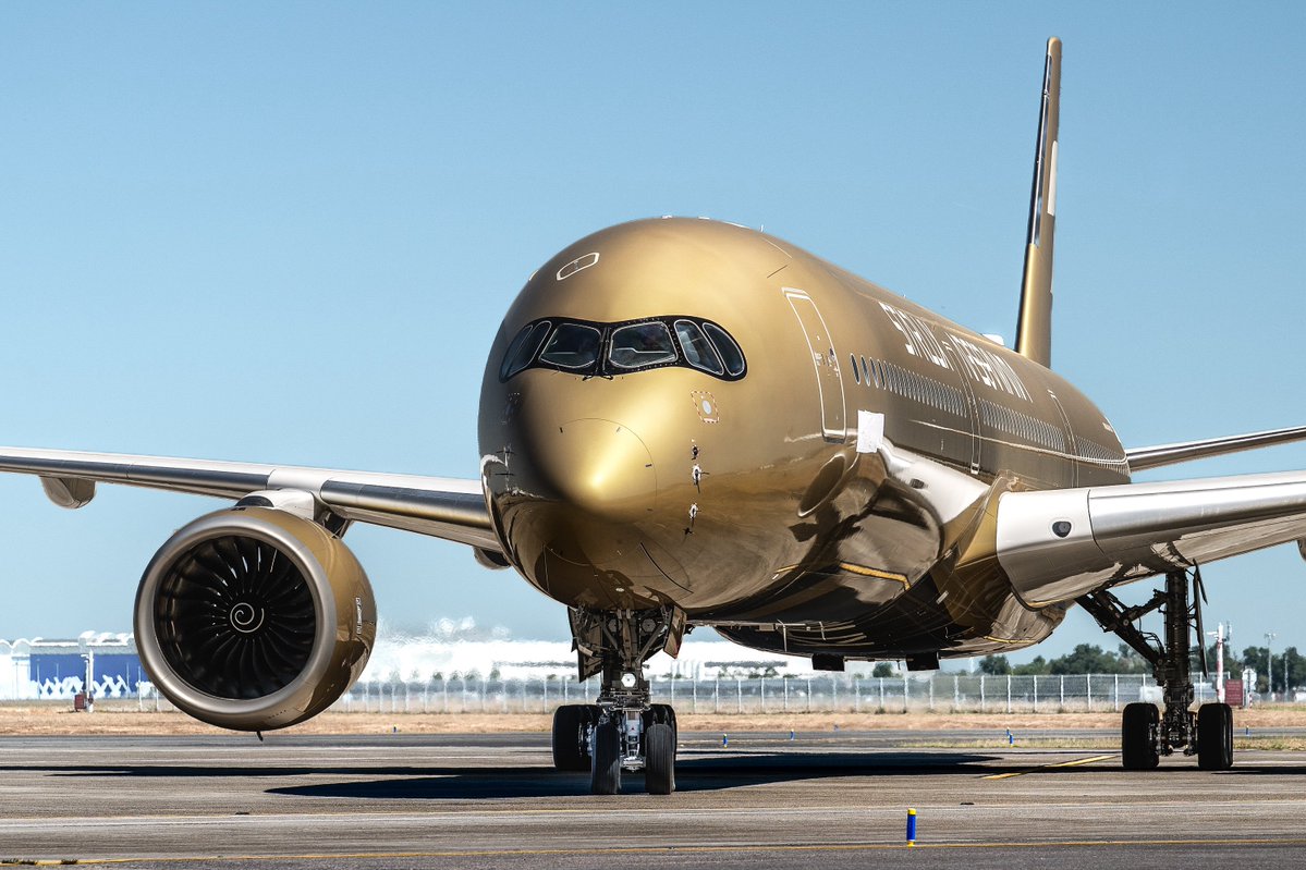 starluxjapan's tweet photo. STARLUX AIRSORAYAMA GOLD 初飛行！
 
AIRSORAYAMA SILVERが世界へ羽ばたく中、B-58554も初フライト成功✊ その勇姿と、ゴールドの輝きをぜひご覧ください👀
 
8月、GOLDを迎える特別な瞬間を、アートファンの皆様もお見逃しなく！ https://t.co/rCL8ypfR4P