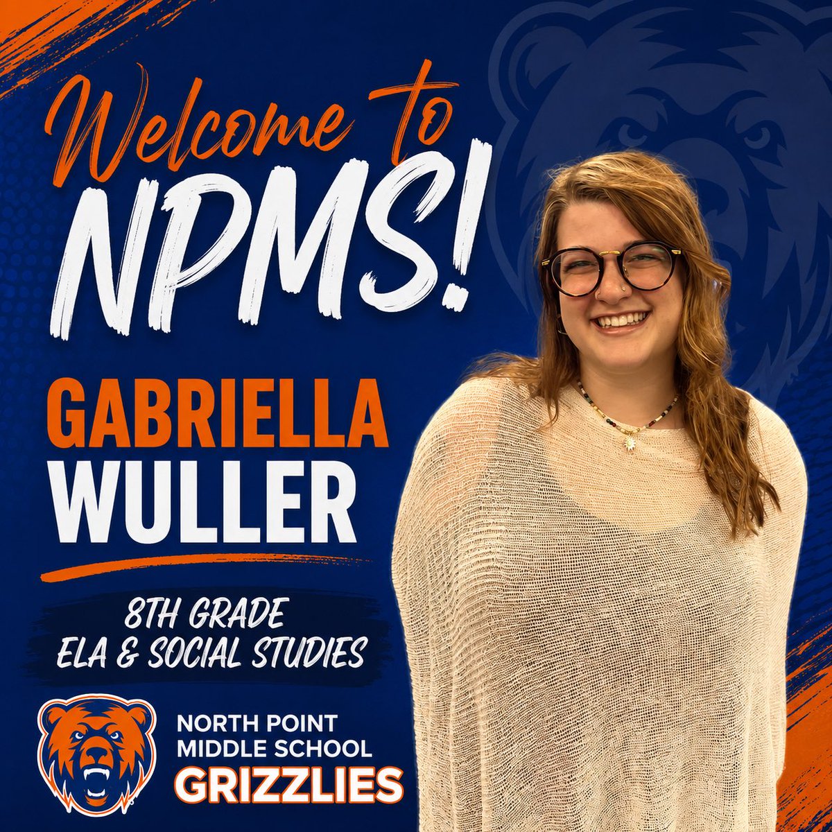 NPMS_Principal's tweet photo. Please join us in welcoming Gabriella Wuller to NPMS! #WeAreWentzville 🧡💙 https://t.co/8gWR3mnTMO