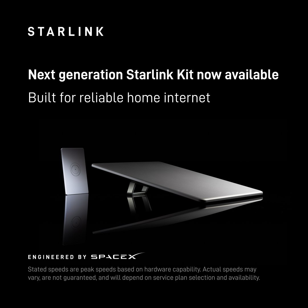 Starlink's tweet photo. The next generation Starlink V5 has a smaller form factor and lightweight design with greater power efficiency.

With speeds up to 375+ Mbps, Starlink V5 delivers reliable home internet for streaming, video calling, gaming and more.

Available in select areas.
