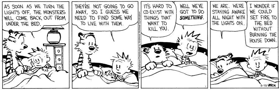 Calvinn_Hobbes's tweet photo. Somehow every plan is worse than the monsters.
#CalvinandHobbes #KidLogic https://t.co/W0ucATbZai