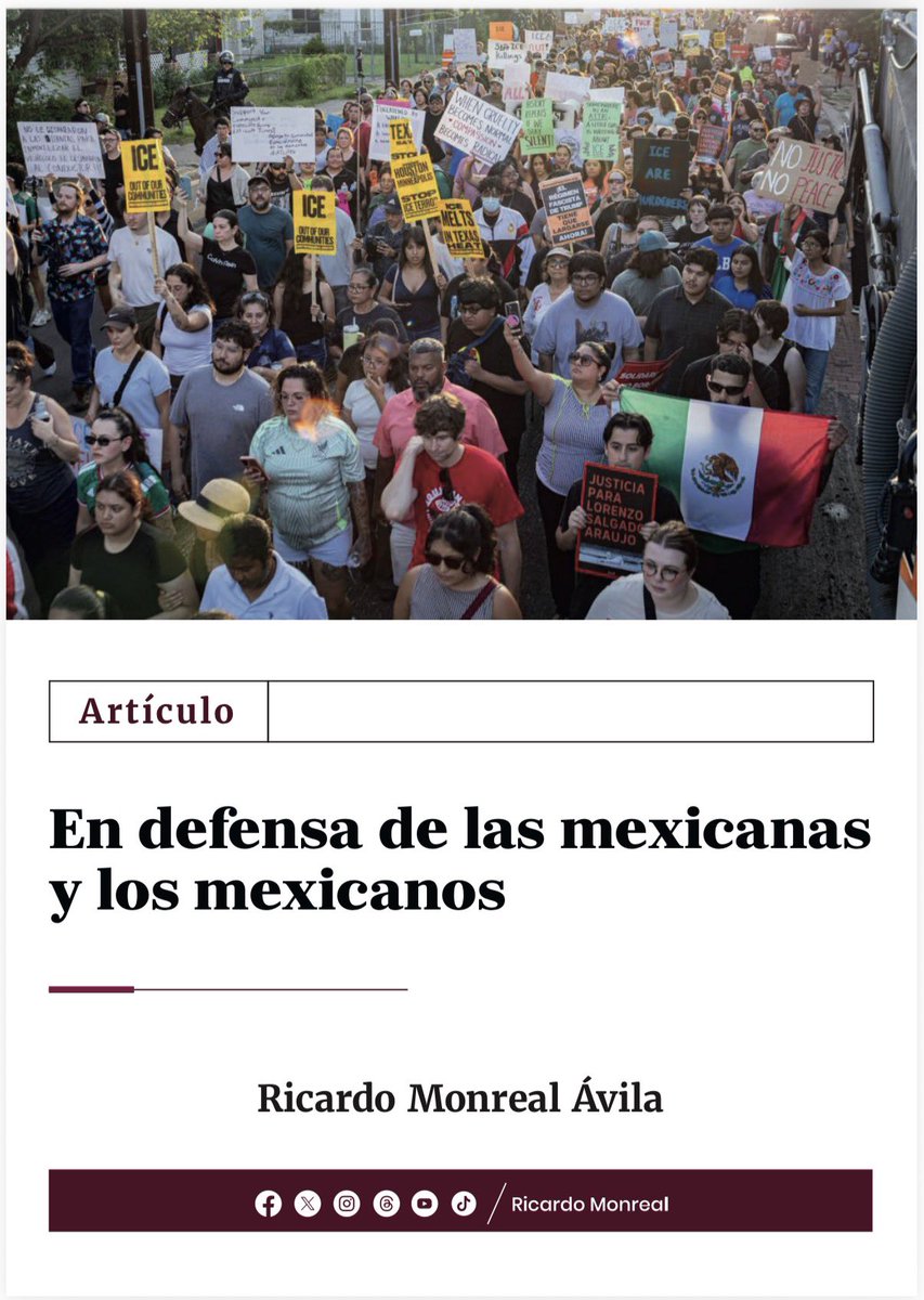 RicardoMonrealA's tweet photo. La defensa de nuestras y nuestros connacionales nos une; ninguna política migratoria justifica la pérdida de una vida. En la @Mx_Diputados respaldamos las acciones para exigir verdad, justicia y respeto a los derechos humanos. Te comparto este artículo: https://t.co/ioqPUmOEH6 https://t.co/l4VpfZBz4S