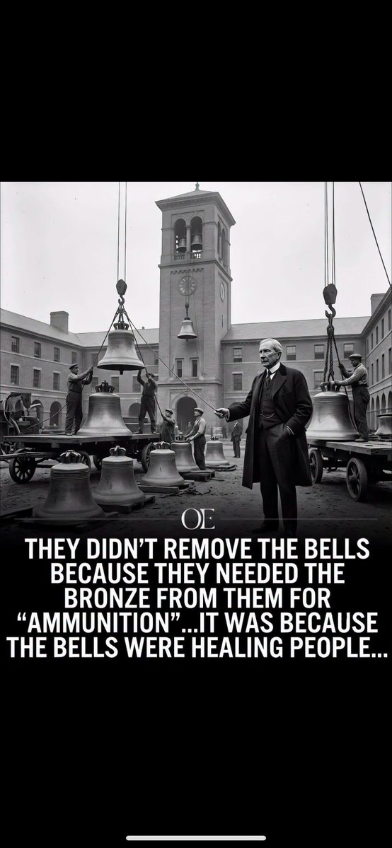 505Cali2's tweet photo. They didn't just melt down bronze; they dismantled a worldwide grid of natural resonance to pave the way for a system that profits off sickness.
Next time you see an empty historical bell tower, ask yourself what was really stolen from that community. https://t.co/mV79h41Vtu