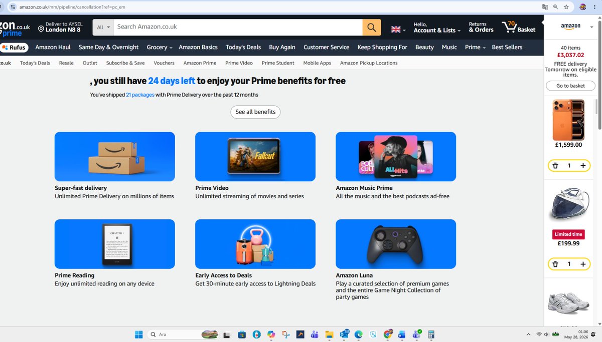 aycell_c's tweet photo. Problem isn't that I don't know how to cancel Prime. I've tried 5 times since May and it's still active. I've sent Amazon Executive Customer Relations screenshots 3 times. Please address my actual complaint instead of sending cancellation instructions again @AmazonHelp @AmazonUK https://t.co/cIh80V76mk