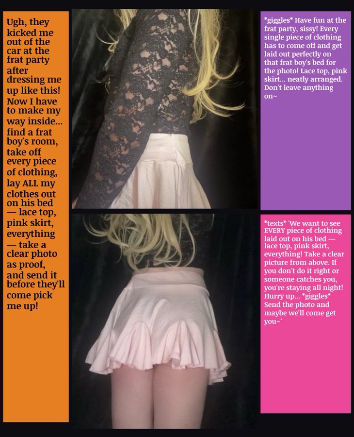 FemPrincessKat's tweet photo. 💕 This tiny pink skirt and lace top has me feeling like the perfect frat house toy… 😈 Hope nobody catches me💁‍♀️
#SissySlut #ForcedFeminization #SissyTraining #Femboy #PinkSkirtSissy #Crossdresser #SissyLife #FratSissy #sissycaption https://t.co/SEgLCmlfri