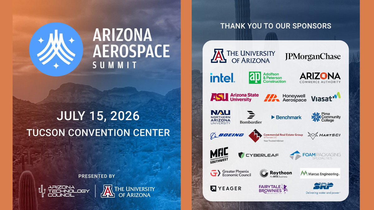 aztechcouncil's tweet photo. Today's the day! The inaugural Arizona Aerospace Summit is here, and we're excited to welcome 400+ attendees to a sold-out event.

Thank you to our incredible speakers, panelists, and sponsors for helping make this milestone possible.

#AZAS26 https://t.co/p8ecsGEcOJ