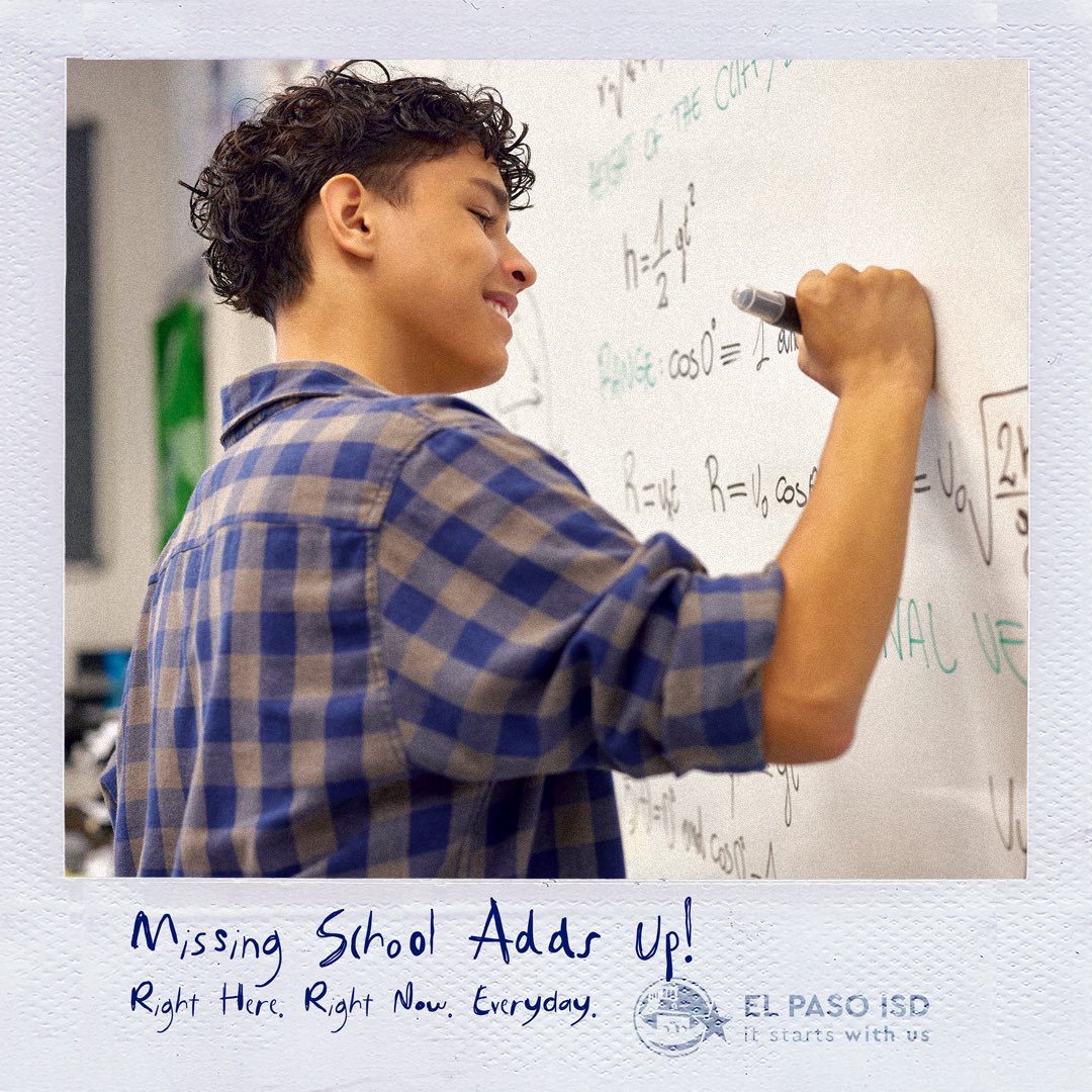 ELPASO_ISD's tweet photo. Missing School Adds Up!
As students and families prepare for the 2026-27 school year, be sure to review the 90% attendance rule and understand how attendance impacts student credit. 📚
Learn more about the 90% rule ➡️ https://t.co/HlsPuisHOU
#ItStartsWithUs #RightHereRightNow https://t.co/qalvfKJIAd