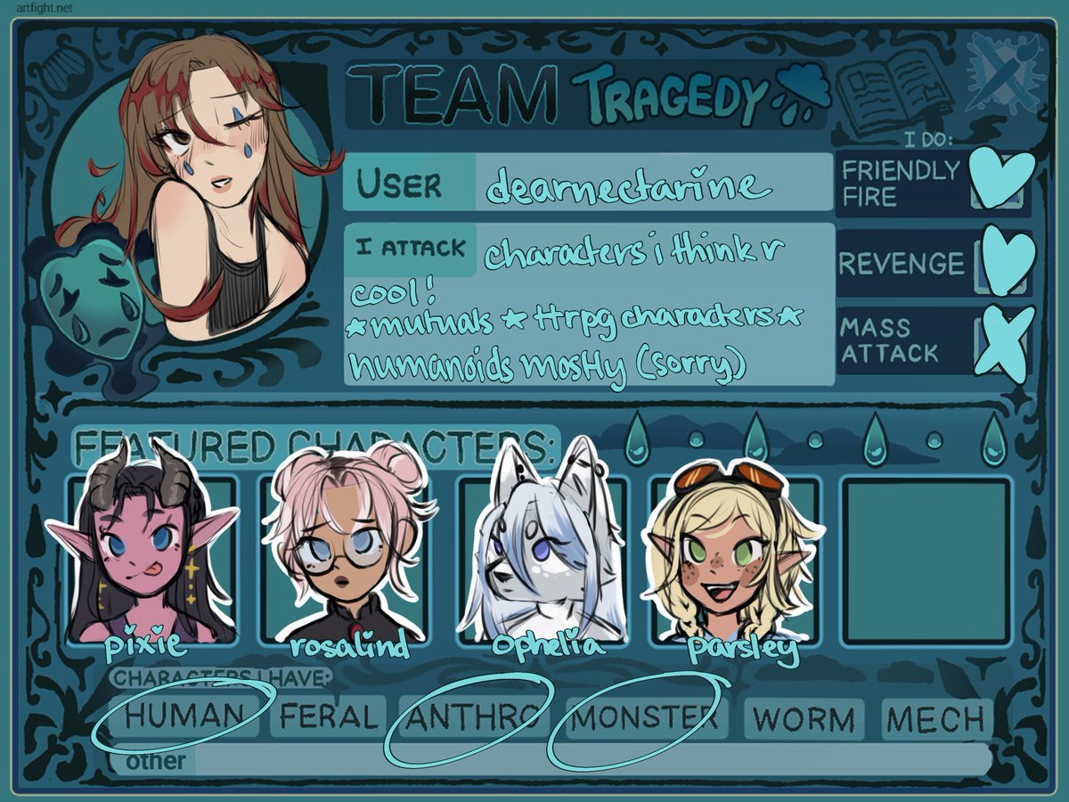 dearnectarine's tweet photo. im a slow drawer but i DO attack back!!! same name as on here :D #artfight2026ㅤ #teamtragedy https://t.co/vmroTwMhDD