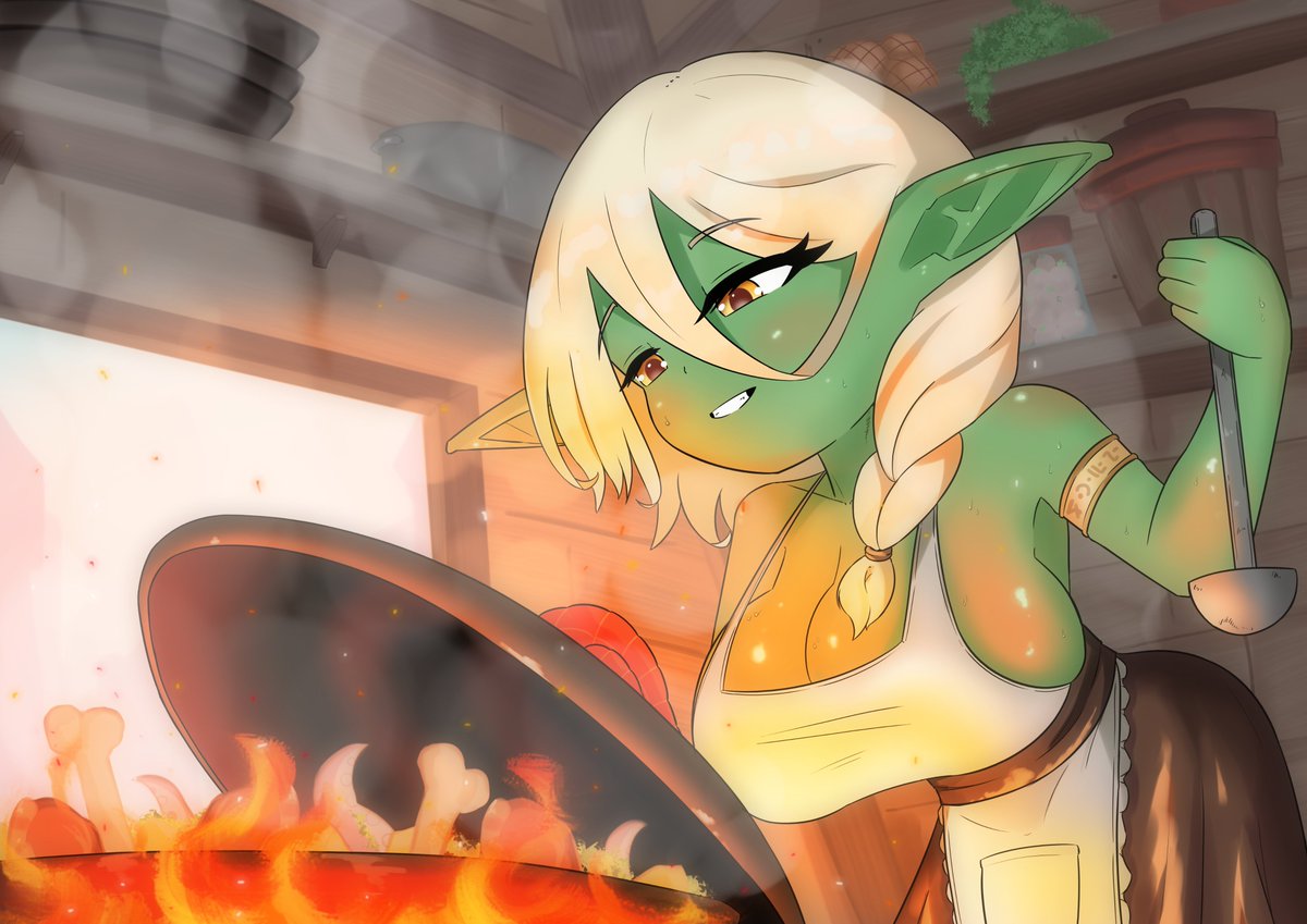 drawingacc42's tweet photo. So Promptathon started once again last month but I was the heat and the time made me forget to post any of the works in favour of just going to sleep
Anyways, this was the first submission of the season
Prompt was something about goblin food https://t.co/wTJgJiT5Fs