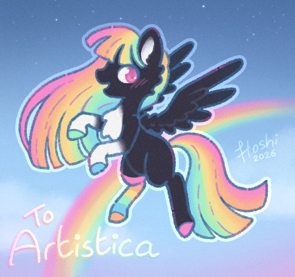 hoshidreams_'s tweet photo. Rainbow pony revenge for @IsleOfArtistica! 🌈
#artfight2026 https://t.co/AoAXzaP5iw