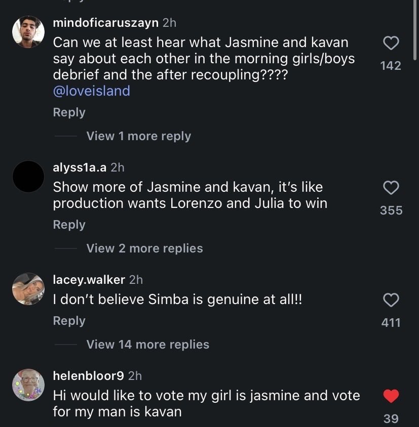 novelltea's tweet photo. the support for jasmine and kavan is so nice to see considering the intentional lack of screentime recently 🥹

#loveisland #loveislanduk https://t.co/RcaSbK7E8R