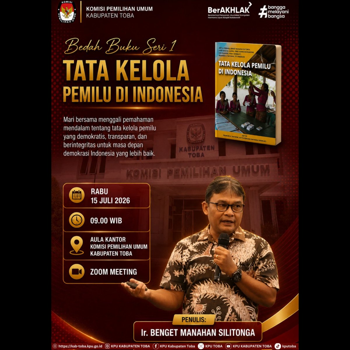 KpuToba's tweet photo. #TemanPemilih, Yuk, ikuti Bedah Buku Seri I: Tata Kelola Pemilu di Indonesia!

"Mari bersama menggali pemahaman mendalam tentang tata kelola pemilu yang demokratis, transparan, dan berintegritas untuk masa depan demokrasi Indonesia yang lebih baik"

#KPUMelayani https://t.co/cZ0GOkQqY7