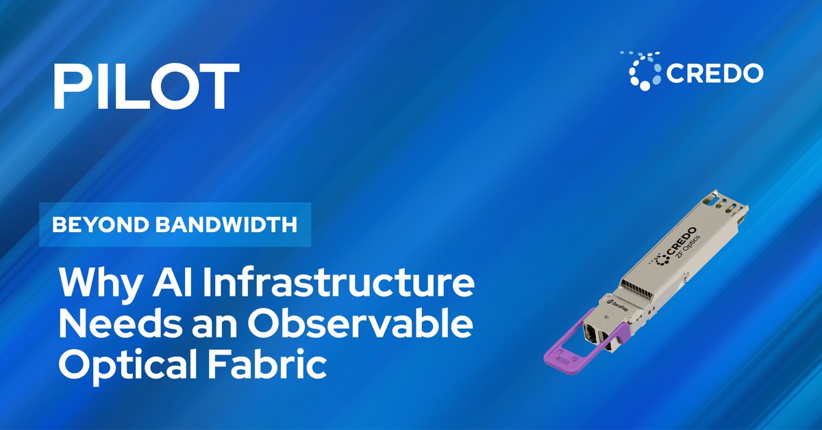 credosemi's tweet photo. At next-generation AI scale, with 10 million+ optical transceivers in a cluster, even rare failure rates can produce a link flap every minute. ​

The next phase of AI infrastructure requires optical performance and observability to converge. Credo brings real-time intelligence to the optical layer, turning the transceiver from a passive transport device into an active source of operational insight.​

​Learn more about how ZeroFlap Optics and PILOT provide the visibility to detect, diagnose, and prevent issues before they impact AI workloads: https://t.co/lTveZbd6Fl 

#WeConnect #CredoGivesZeroFlap