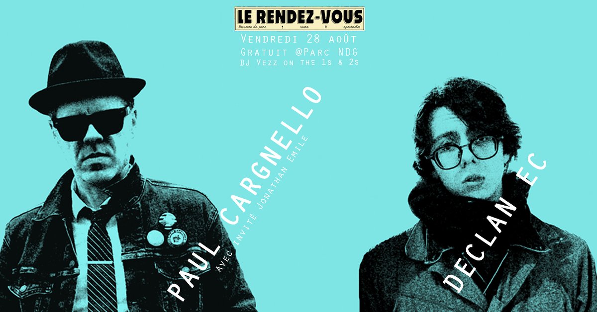 PaulCargnello's tweet photo. Salut!! Cool show coming up for the end of august…

‼️Free‼️at Girouard Park.

My son #DeclanEC and I performing at Rendez-Vous NDG. Featuring reggae sensation #JonathanEmile &amp; #DJVezz on the 1s and 2s.

🔗  https://t.co/Eu1haxEvcV https://t.co/GcLVxHJXIc