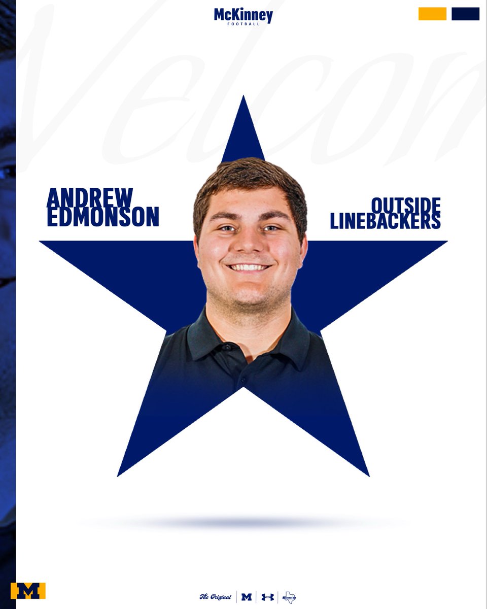CoachLeonardTX's tweet photo. Excited to announce Andrew Edmonson (@andrewed94) as our new Outside Linebackers Coach! This former DI football player will bring a lot of knowledge to @McKinneyFBall!

#COE
#GRIT
#GoldStandard https://t.co/sdTJSjdba3